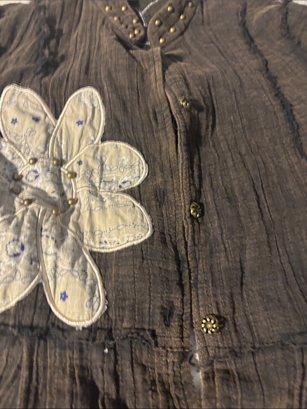 POL Black Long Coat with Cream Floral Appliqué - Picture 7 of 11